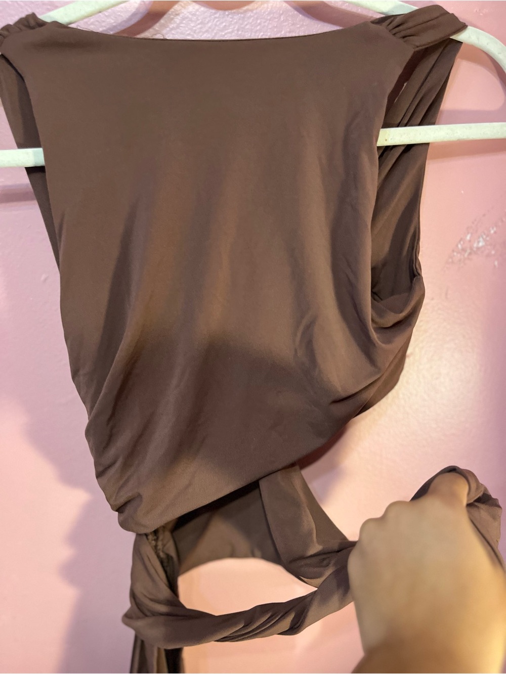 Zara Brown Asymmetrical Twist Cutout Midi Dress - Picture 4 of 4